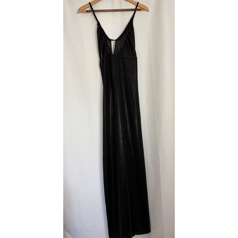 Savage X Fenty Metallic Black Maxi Slip Dress Keyhole Open Back 1X Gown Event